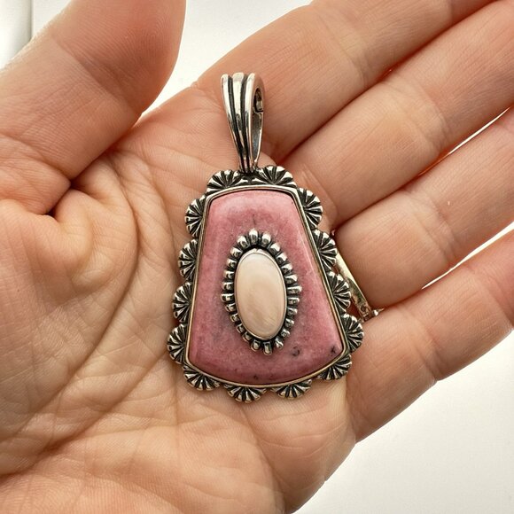 Carolyn Pollack Pendant Enhancer Pink Rhodonite Mother of Pearl Sterling Silver - Picture 8 of 9